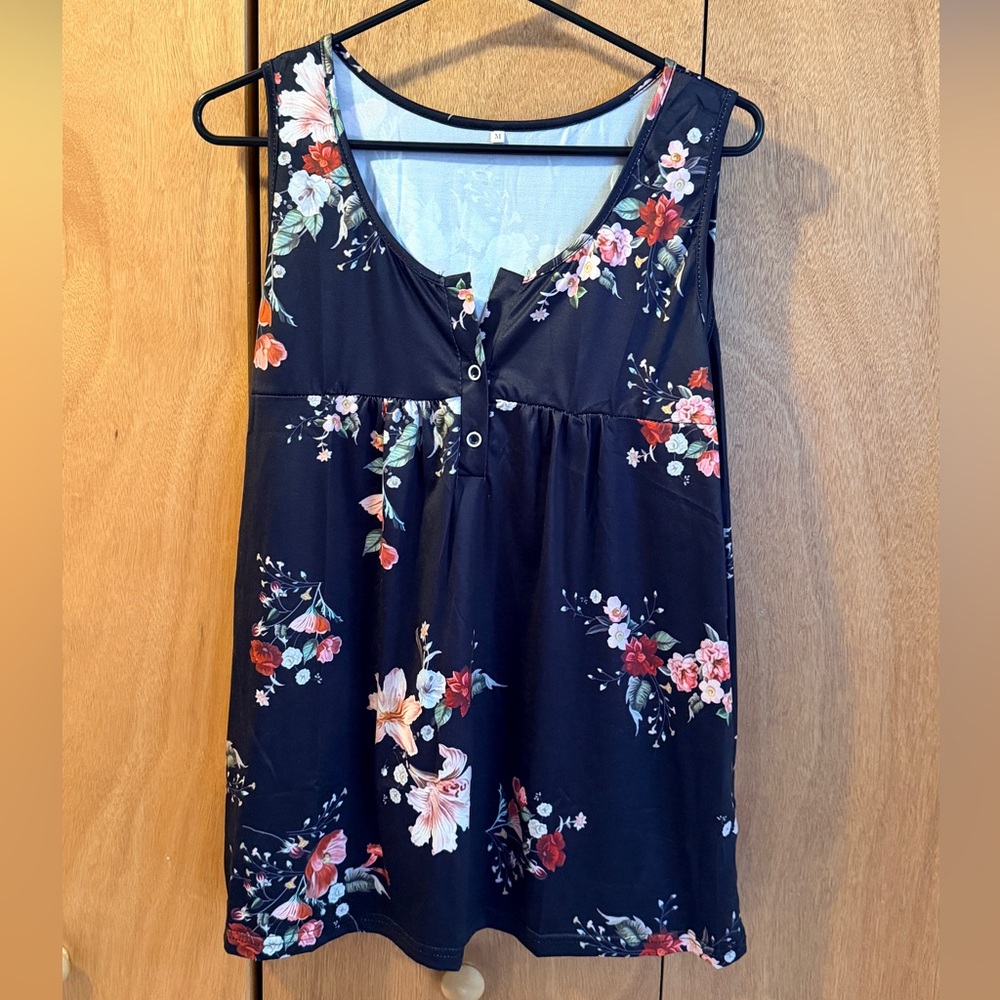 Floral Button-Front Blouse - Black